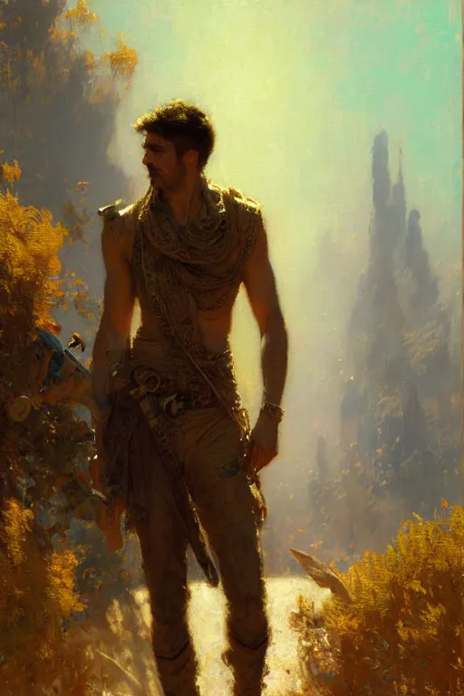 Image similar to attractive man, disco elysium, painting by gaston bussiere, craig mullins