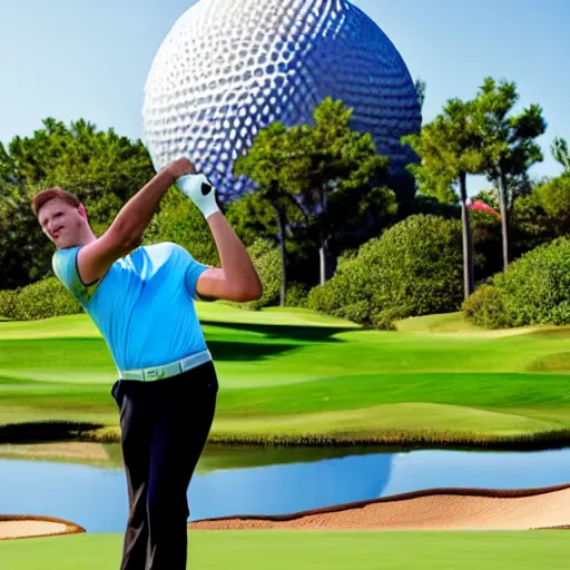 Prompt: a giant playing golf using epcot as the ball in real life, highly detailed, extremely high resolution, ultra realistic