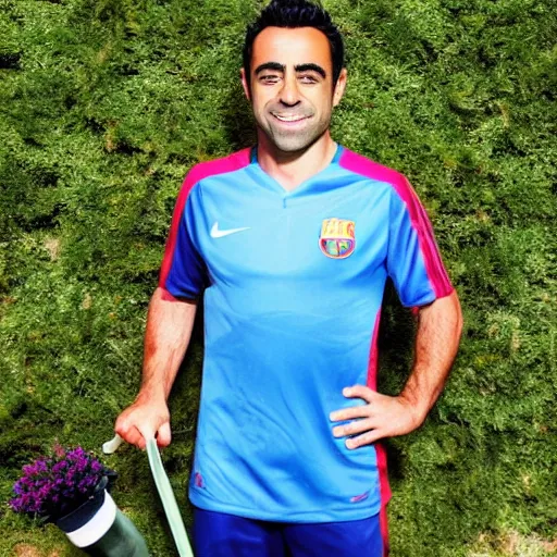 Image similar to high quality photograph of Xavi Hernandez as a professional gardener posing for camera