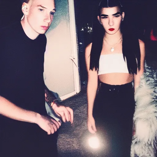 Prompt: photo of dua lipa and eminem, polaroid, one light