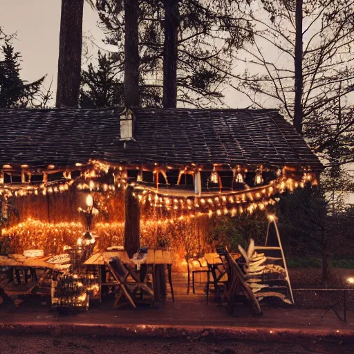 Image similar to professional photograph of a cozy little nature - themed coffee shop with fairy lights, high quality, hd, highly detailed, award - winning, awe - inspiring, 4 k, 8 k,