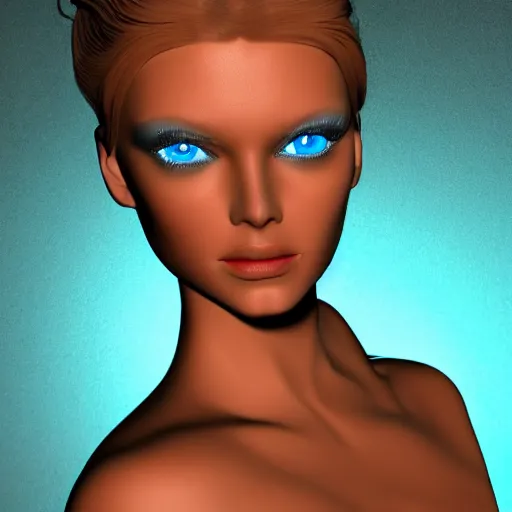 Image similar to seductive divine goddess with bright blue eyes in a dark cave, photo 3 d,