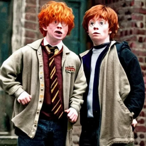 Image similar to harry potter and ron weasley as gang - members in the ghetto