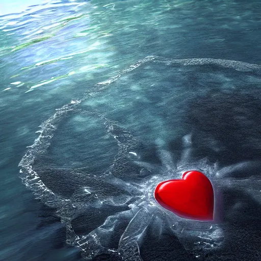 Image similar to heart in the water. cgi hyper realistic. unreal engine.