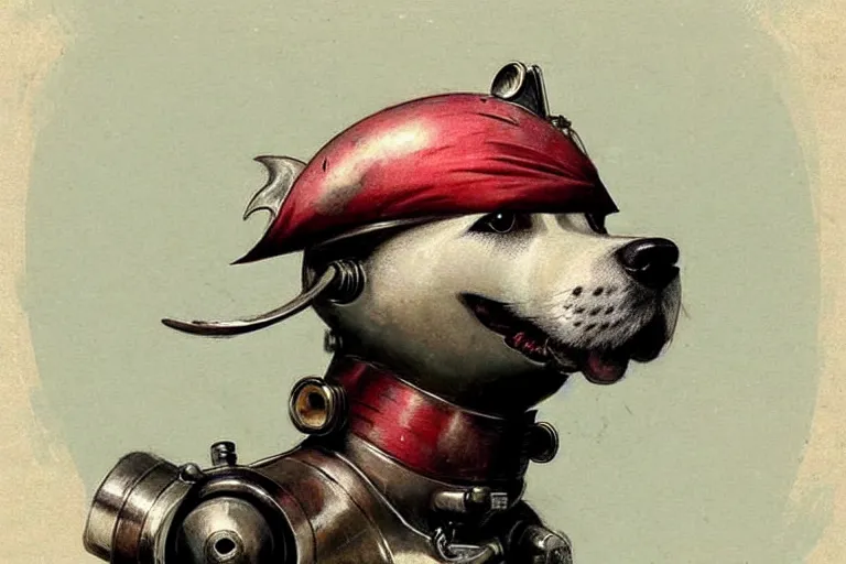 Image similar to pirate ( ( ( ( ( 1 9 5 0 s retro future robot android dog. muted colors. ) ) ) ) ) by jean baptiste monge!!!!!!!!!!!!!!!!!!!!!!!!! chrome red