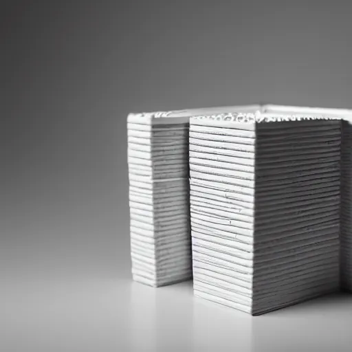 Prompt: photograph of a book made up of building blocks, white background, studio lighting