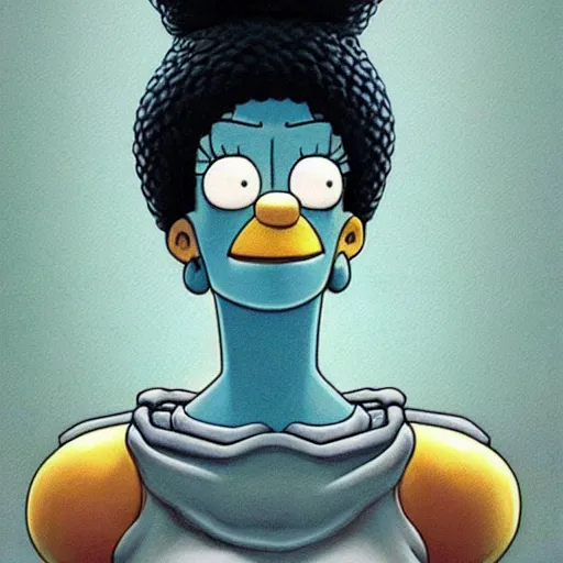 Image similar to marge simpson from futurama in berserk anime drawn by kentaro miura and zdislaw beksinski