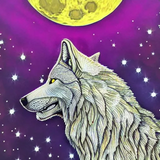 Image similar to a wolf made out of gems howling at full moon