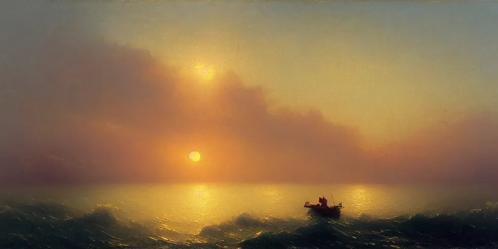 Prompt: a calm sea, sunrise, oil painting by ivan aivazovsky