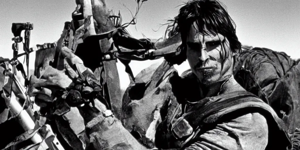 Image similar to film still of Christian Bale as Max in Mad Max 1979