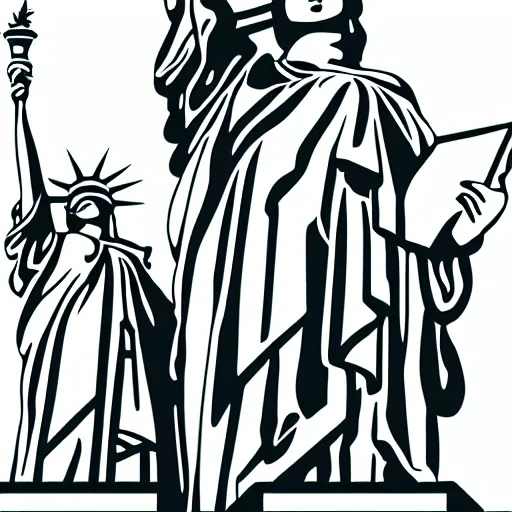 Prompt: Corporate logo of 3 Statues of Liberty, with one standing in front of the others, stacked. SVG File