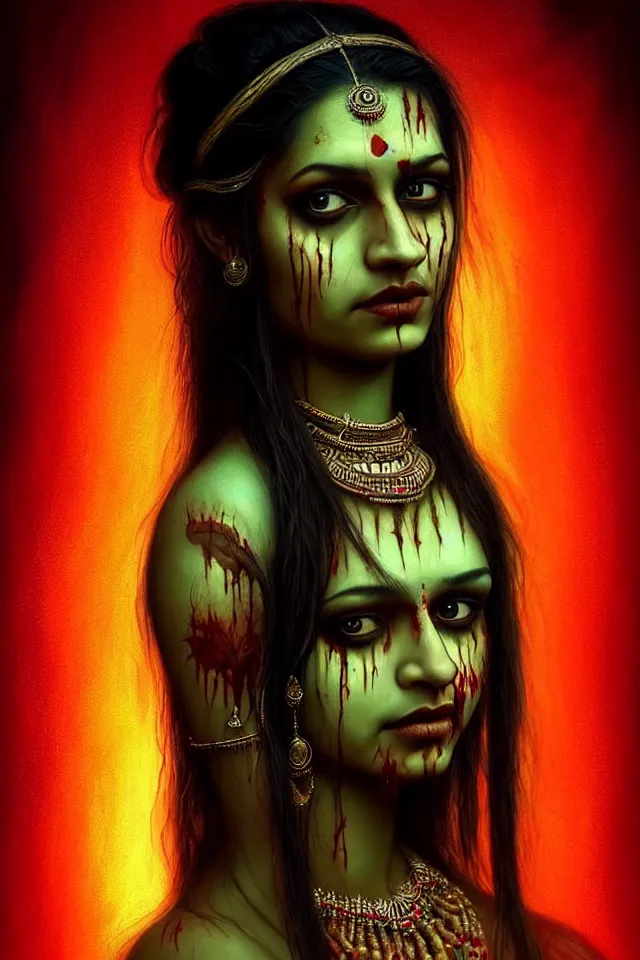 Prompt: epic professional digital art of beautiful indian 🧟♀👰♀, ambient lighting, painted, impressive, leesha hannigan, wayne haag, reyna rochin, ignacio rios, mark ryden, van herpen, best on artstation, cgsociety, wlop, pixiv, stunning, gorgeous, much wow, cinematic, masterpiece