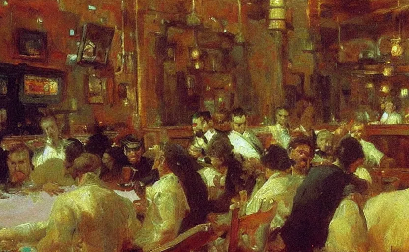 Image similar to high quality high detail painting by ilya repin, giant squid in a bar, hd