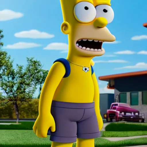 Image similar to bart simpson goes to college in the simpsons Pixar animated, Octane render, directed by alan parker, full HD, cinematic lighting, award winning, anatomically correct