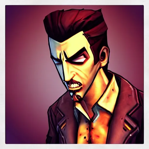 Prompt: “handsome jack, borderlands 2 art style”