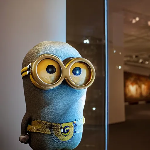 Image similar to photograph of a dry, taxidermied, ancient minion on display in a museum