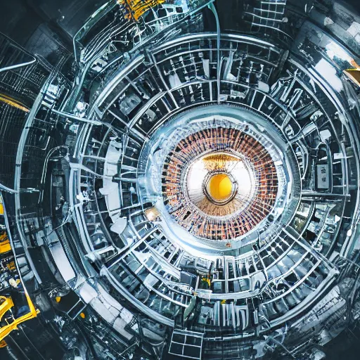 Image similar to photo of an inside nuclear power plant at night birdseye view inception cinematic