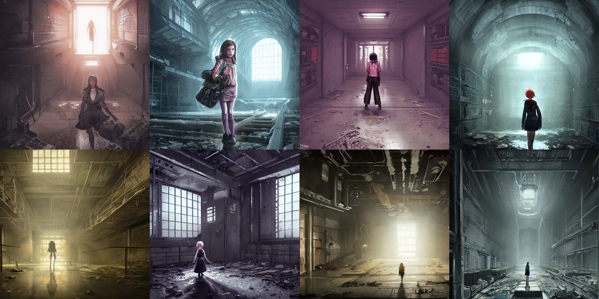 Prompt: a beautiful detective girl exploring an abandoned scp foundation facility, epic composition, intricate details, hyper detailed, 8 k, volumetric light, dark atmosphere, face by ilya kushinov and charlie bowater,