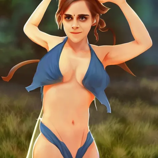 Image similar to Emma Watson as a Pokémon in a bikini, hyper realistic, artstation, 8k resolution