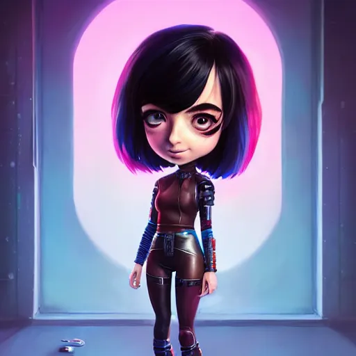 Prompt: an epic chibi comic book style portrait painting of a cyberpunk krysten ritter, character design by mark ryden and pixar and hayao miyazaki, unreal 5, daz, hyperrealistic, octane render, cosplay, dynamic lighting, intricate detail, harvest fall vibrancy, cinematic