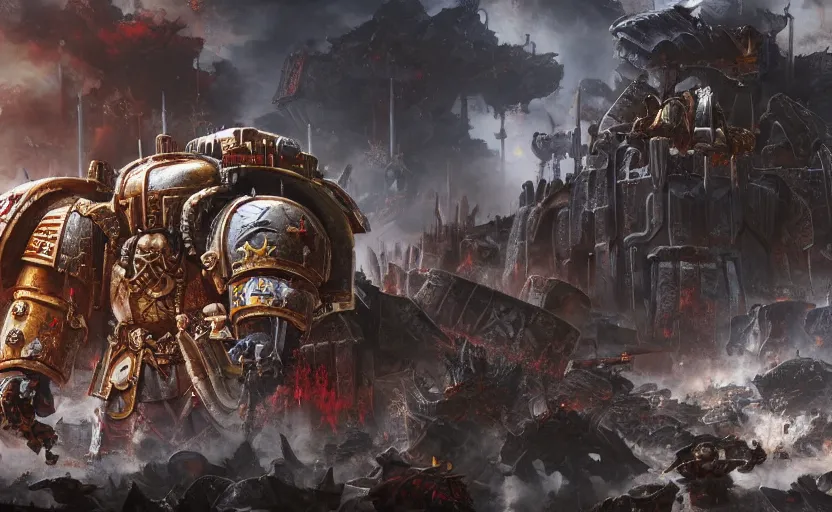 Prompt: warhammer 40k emperor of mankind, ruins on the background, digital art, illustration, wide angle, fine details, cinematic, highly detailed, octane render, unreal engine
