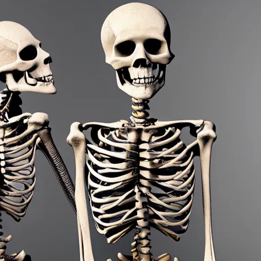 Prompt: a skeleton talking to death, 8k, high detailed