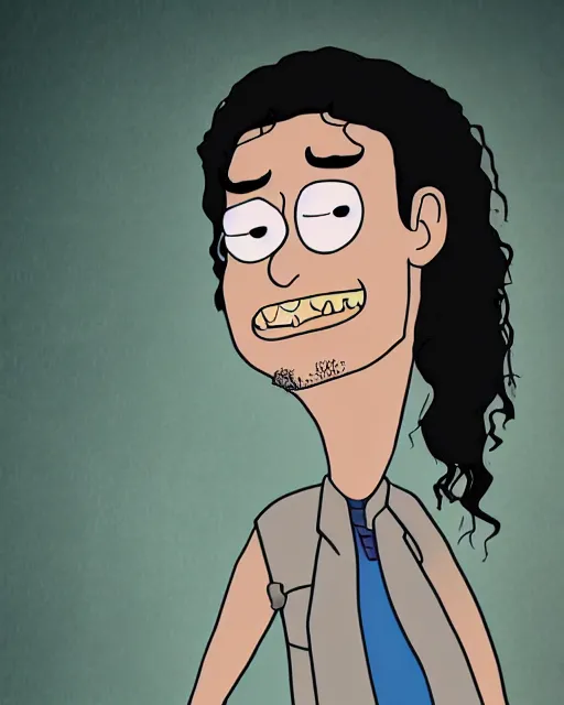 Prompt: portrait of michael jackson in the style of justin roiland. cinematic lighting. style of rick & morty. photographic, photography. by justin roiland