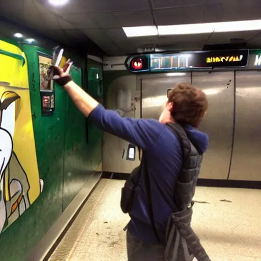 Prompt: toonami tom vandalizing subway