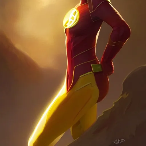 Prompt: Melissa Benoist as Kid Flash, western, D&D, fantasy, intricate, elegant, highly detailed, digital painting, artstation, concept art, matte, sharp focus, illustration, art by Artgerm and Greg Rutkowski and Alphonse Mucha