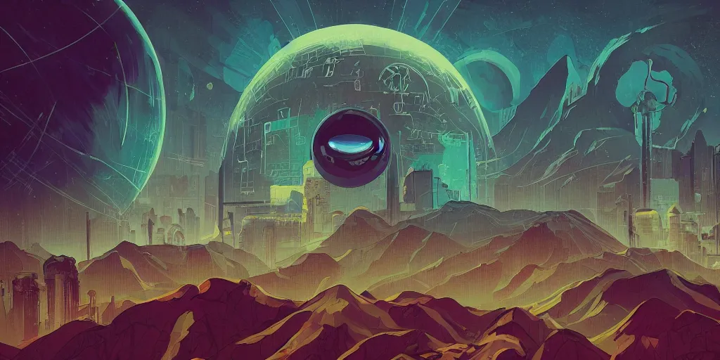 Image similar to a lovecraftian cinematic isograph print of a aetherpunk planet by alena aenami in the style of art - deco art, very, very aesthetic