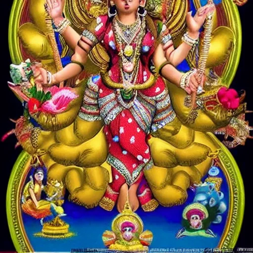 Prompt: supermario as durga hindu god with many arms sprawled out behind her,