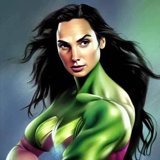 Image similar to Digital painting of Gal Gadot as The Hulk, from The Avengers (2012)