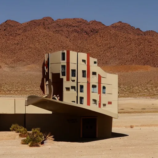 Image similar to big scale baby toy hotel in the dessert, modernism