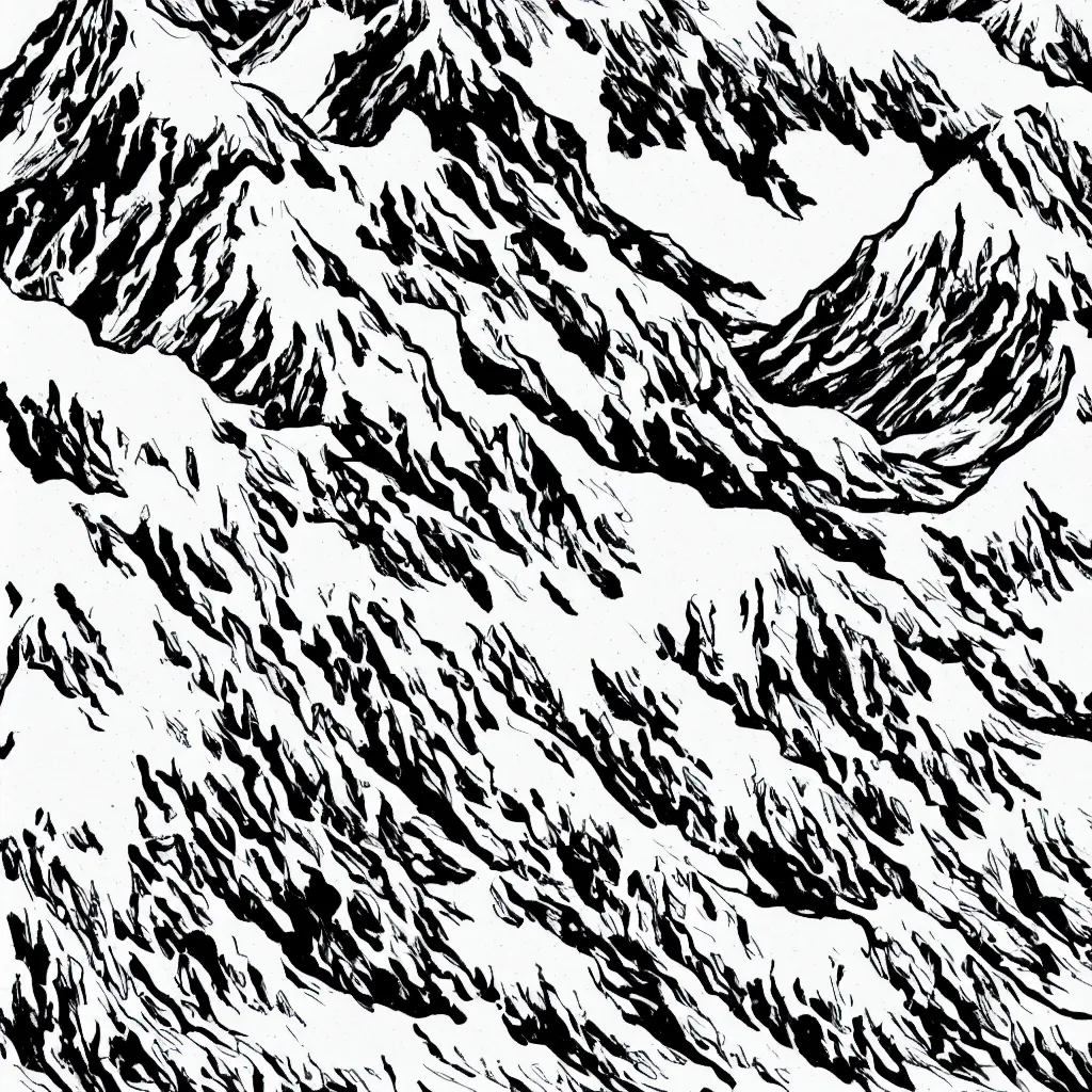 Prompt: mount everest and wave black and white lineart, hokusai style