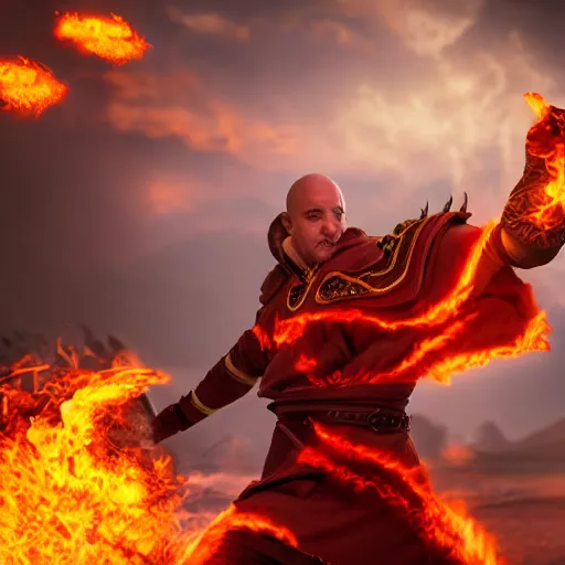 Image similar to fire mage casting pyroblast, realistic 8 k professional photography, midday lighting, defiant, octane, volumetric lighting, 7 0 mm,