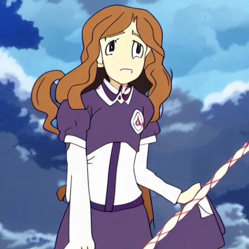 Prompt: animation still of hermione granger in little witch academia, in the style of an anime screenshot