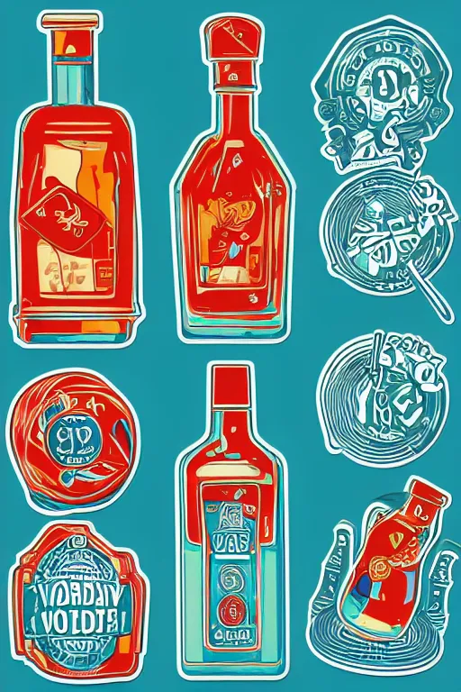 Image similar to Vodka bottle , sticker, colorful, illustration, highly detailed, simple, smooth and clean vector curves, no jagged lines, vector art, smooth