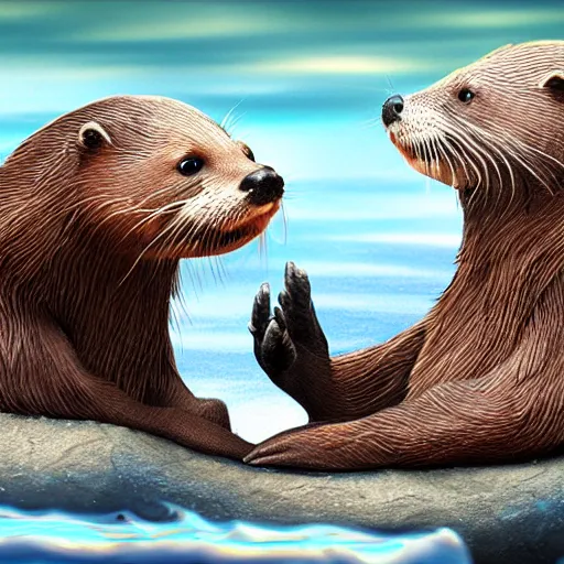 Image similar to concept art, character set, 3d, Otters playing, ultra realistic, 8k,