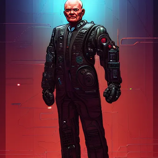 Image similar to dwight eisenhower. a clever cyberpunk merc, centered in the frame, cyberpunk concept art by james gurney, Jean Giraud and josan gonzales, digital art, highly detailed, intricate, sci-fi, sharp focus, Trending on Artstation HQ, deviantart, 4K UHD image