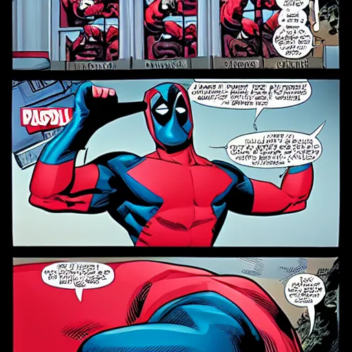 Prompt: deadpool in a superman comic book