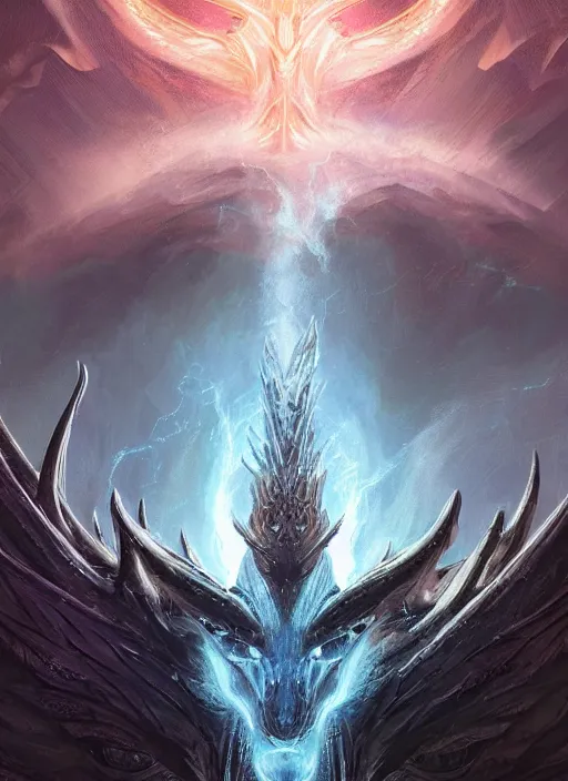 Prompt: close-up of dragon concept portrait of dangerous Viking Dragon conjuring a violent void multiversal aura, a floating iridescent lightning body from God of War in the center, intricate, elegant, luxurious, digital painting, concept art, smooth, sharp focus, from Star Trek 2021, illustration, by WLOP and Ruan Jia and Mandy Jurgens and William-Adolphe Bouguereau, Artgerm