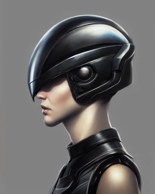 Prompt: smooth continuous black featureless helmet, by greg rutkowski, mark brookes, jim burns, tom bagshaw, magali villeneuve, trending on artstation