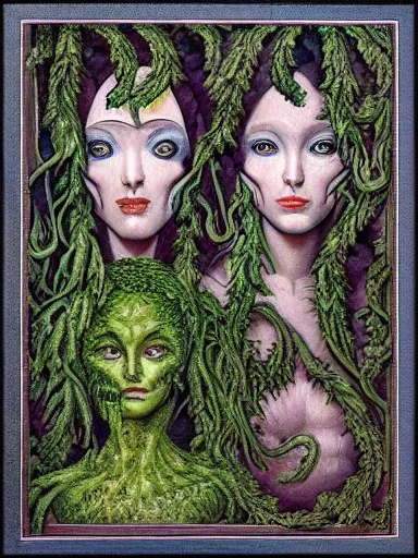 Image similar to The Hanging-Gardens of Pareidolia, ivy, verbena and pothos growing facial features and optical-illusions!!!!!, aesthetic, by Gerald Brom in the style of Johfra Bosschart in the style of,