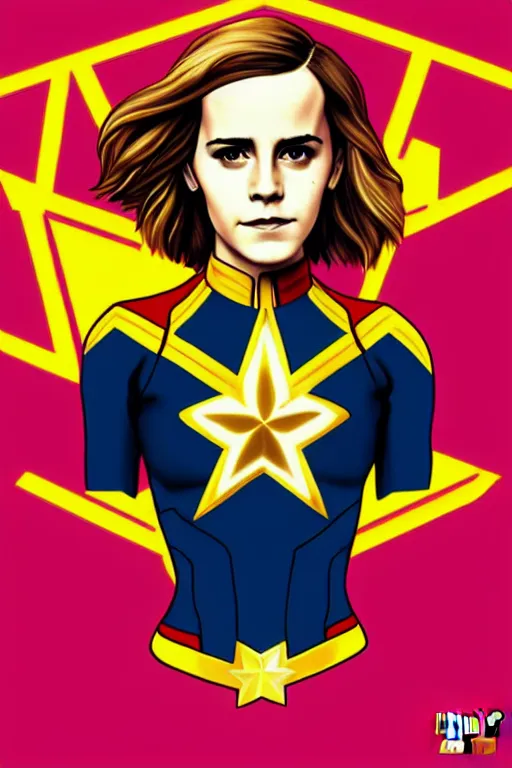 Image similar to Emma Watson as Captain Marvel high quality digital painting in the style of James Jean