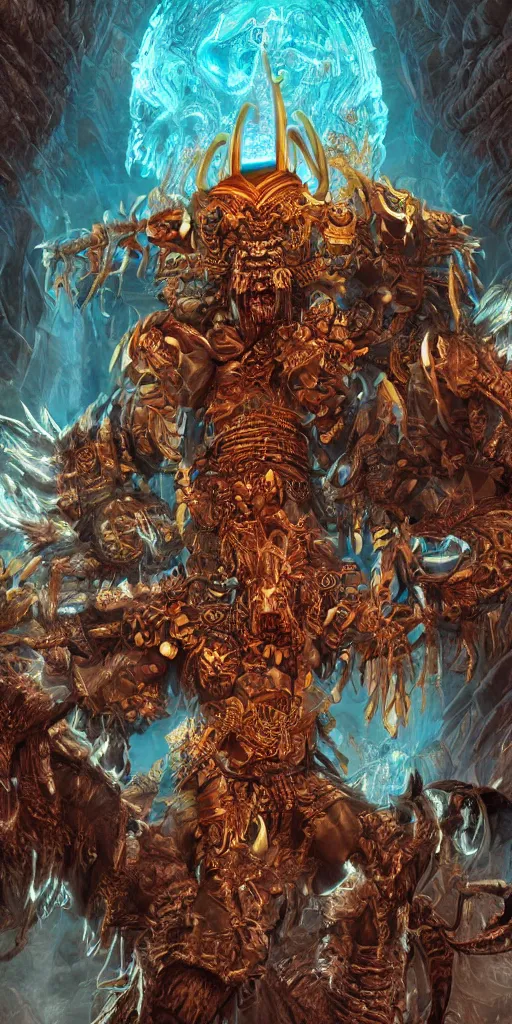 Prompt: Final boss beast muscular overpowered with mayan clothes and gold jewelry, Xibalba in underworld the background, digital art, fantasy, very coherent symmetrical artwork, cinematic, hyper realism, high detail, octane render, unreal engine, 8k, Vibrant colors, Smooth gradients, High contrast