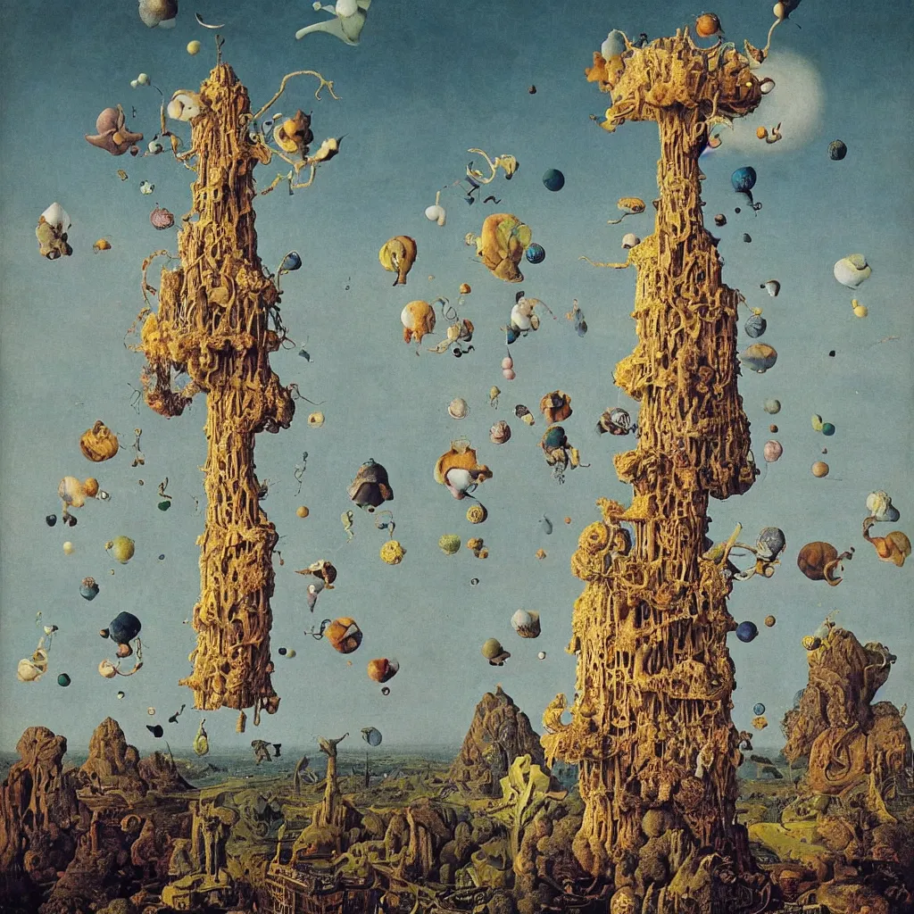 Prompt: a single colorful! ( lovecraftian ) humanoid fungus tower white! clear empty sky, a high contrast!! ultradetailed photorealistic painting by jan van eyck, audubon, rene magritte, agnes pelton, max ernst, walton ford, andreas achenbach, ernst haeckel, hard lighting, masterpiece