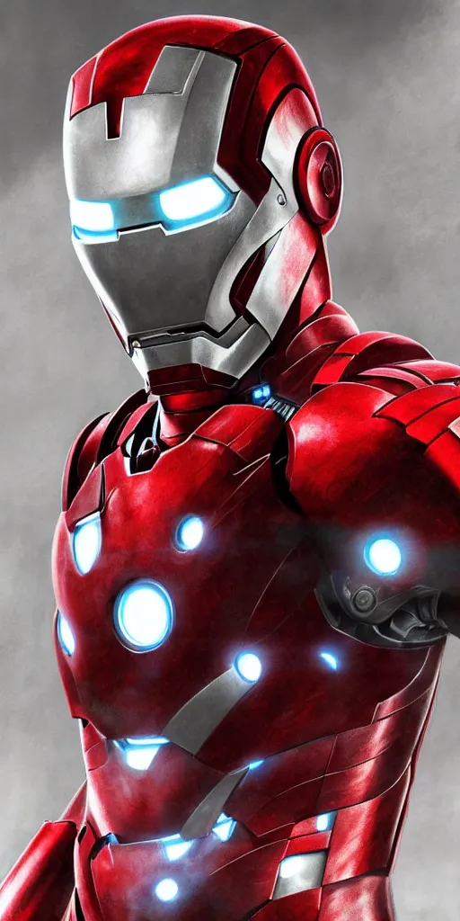 Image similar to ironman armor, fantasy art, portrait : : 2 ironman : : red, gray, black, white : : 8 k