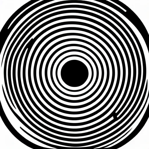 Image similar to a perfect circle of concentric rings where the inside is empty blank space and around the outer edge of the circle is the silhouette of a city skyline, black and white, minimalist, in the style of a line drawing