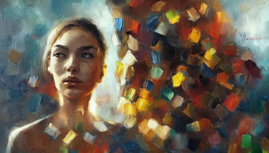 Image similar to puzzle, oil painting by jama jurabaev, brush hard, artstation, for aaa game, high quality, brush stroke
