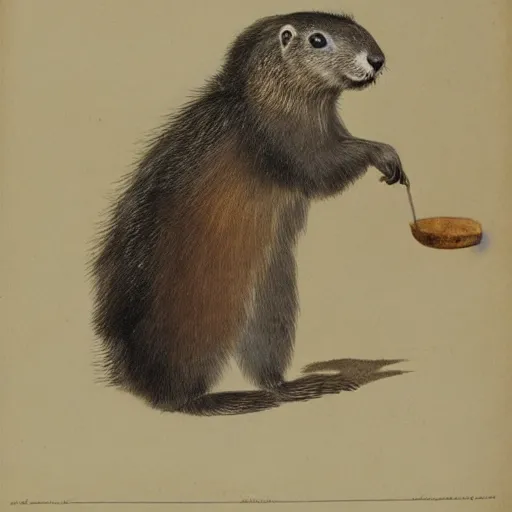 Prompt: a coloured illustration of a marmot by jacopo ligozzi